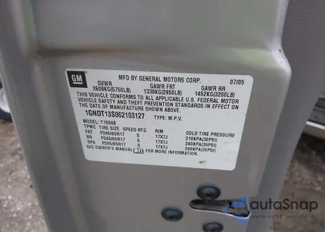 2006 Chevrolet Trailblazer Lt из США, поврежденный, VIN 1GNDT13S062103127